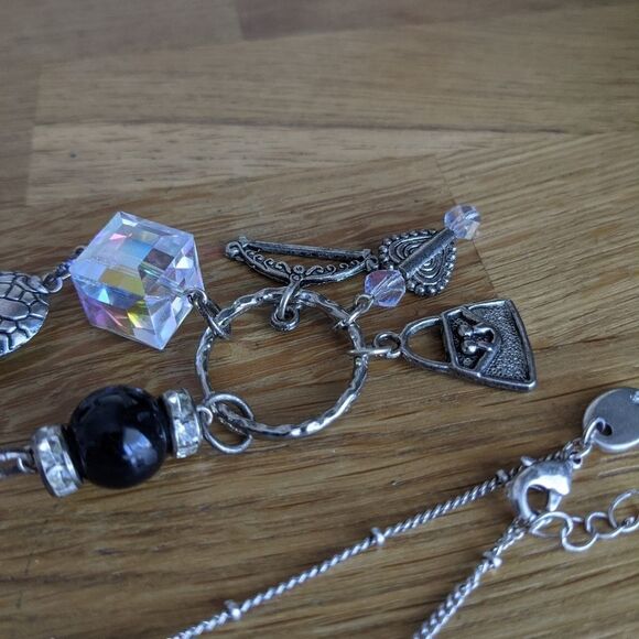 VINTAGE lot of 2 bracelets with charms leafs bag christals - Picture 3 of 9